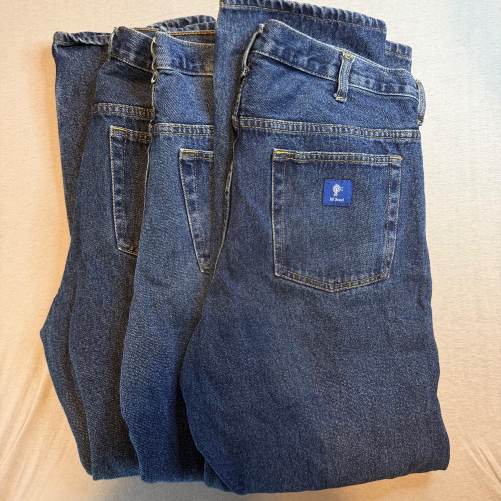 3 pr RK Brand Mens Blue Jeans 38x32 Straight Leg 100% Cotton Denim Work Pants